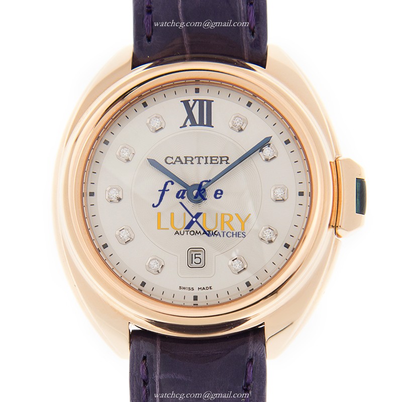 Cartier WJCL0031 Cle De Cartier Automatic 18kt Rose Gold Replica Watch, Auto Movement, White Dial - Luxury Replica Watch