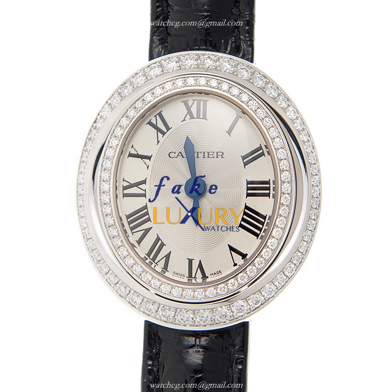 Cartier WJHY0004 | Quartz | 18kt White Gold Diamond | Silver Dial | Black Alligator | Folding Clasp - Luxury Replica Watch