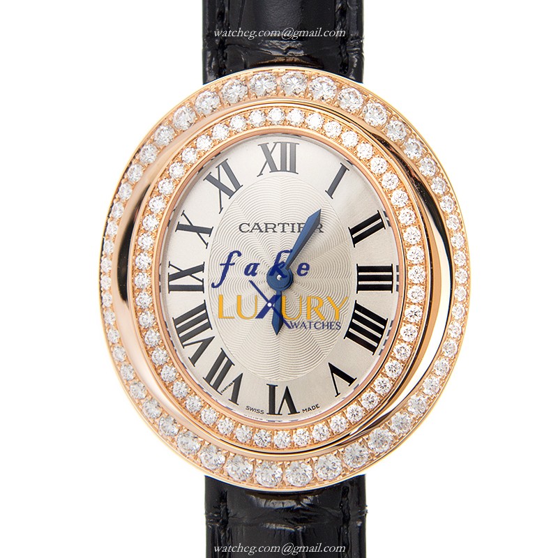 Cartier WJHY0006 Hypnose Quartz Rose Gold Diamond Bezel Alligator Black Replica Watch - Luxury Replica Watch