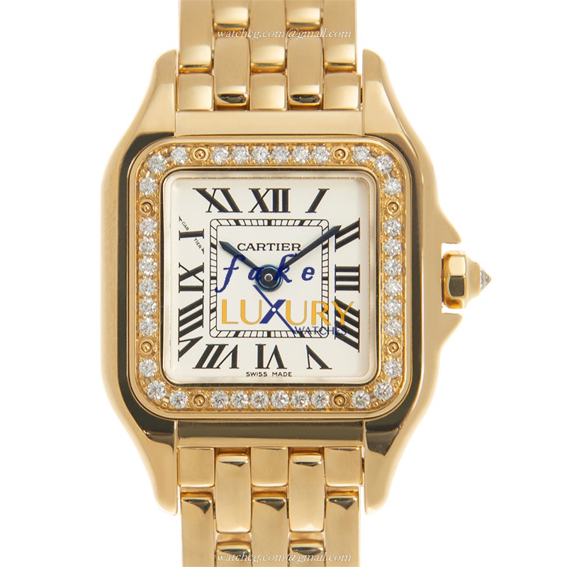 Cartier WJPN0015 PANTHeRE DE CARTIER Quartz 18kt Gold & Diamond Replica Watch, White Dial, Gold - Luxury Replica Watch