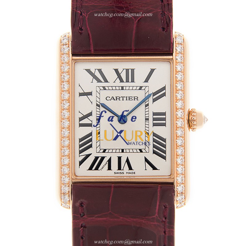 WJTA0014 - Cartier TANK Replica Watch Manual Wind Rose Gold Diamond White Dial Red Strap - Luxury Replica Watch
