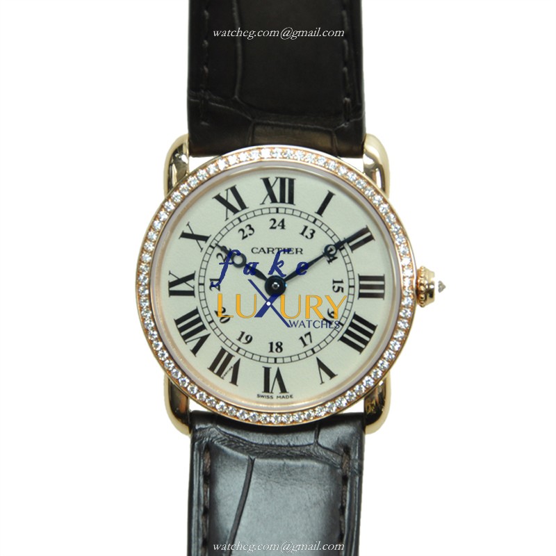 Cartier WR000351 Quartz 18kt Rose Gold & Diamond Replica Watch, Automatic, White Dial, Steel Case - Luxury Replica Watch