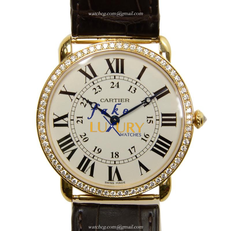 Cartier WR000451 RONDE LOUIS CARTIER Manual Wind 18kt Rose Gold & Diamond Bezel Replica Watch - Luxury Replica Watch