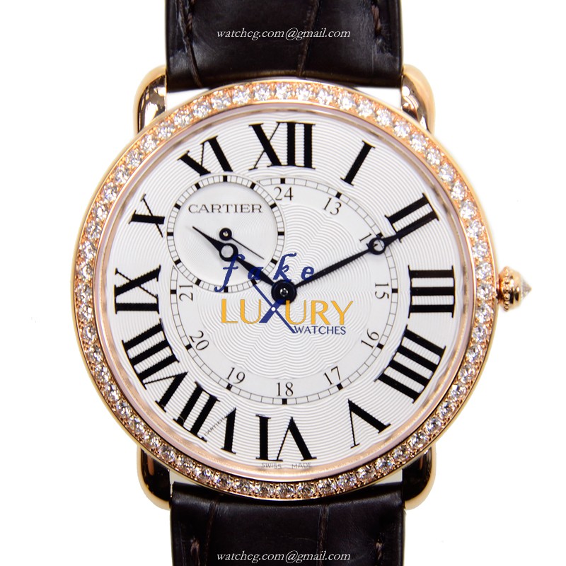 WR007001 - Cartier Ronde Louis Cartier Replica Watch - Manual Wind Rose Gold Diamonds Silver Dial - Luxury Replica Watch