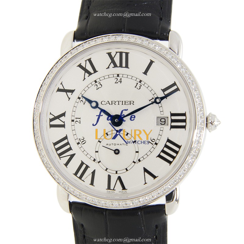 Cartier WR007018 RONDE LOUIS CARTIER Automatic 18kt White Gold Diamond Bezel Replica Watch - Luxury Replica Watch
