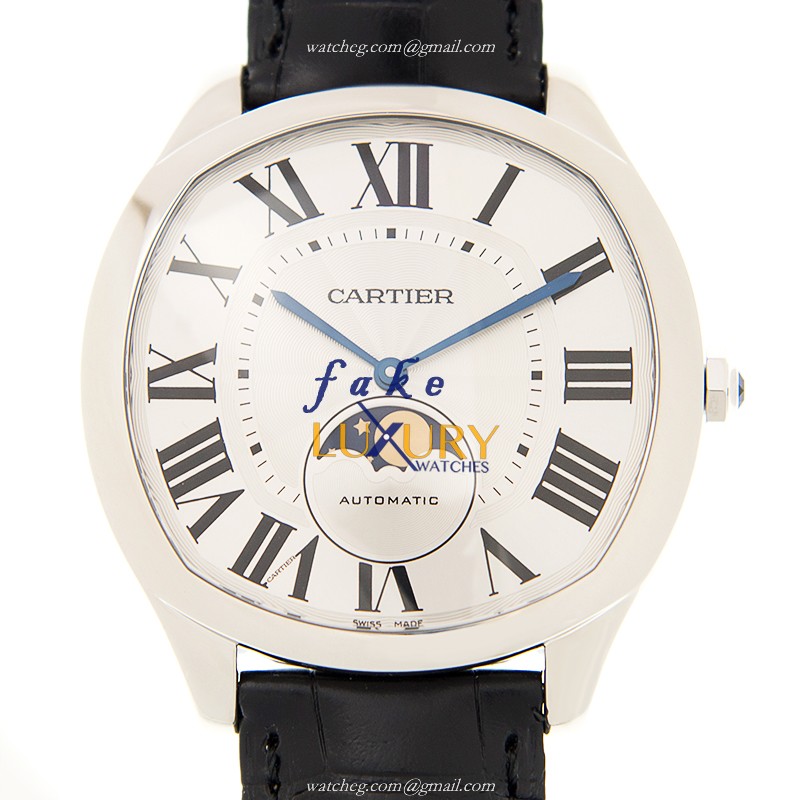 WSNM0008 - Cartier Drive de Cartier Replica Watch - Automatic - Silver Dial Black Alligator Strap - Luxury Replica Watch