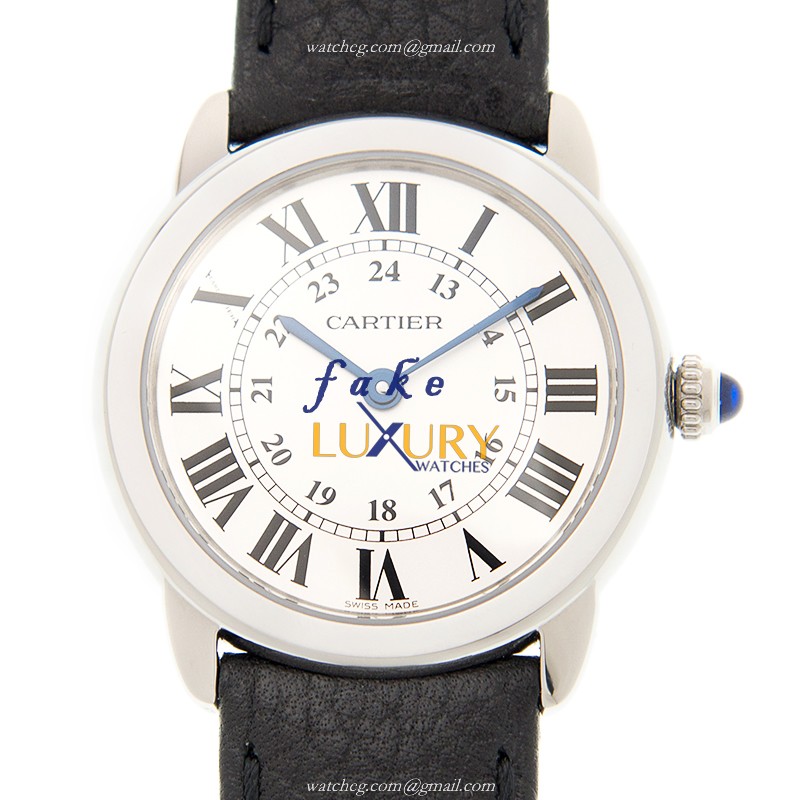 WSRN0019 - Cartier Ronde Solo De Cartier Replica Watch - Quartz Silver Dial Black Strap - Luxury Replica Watch