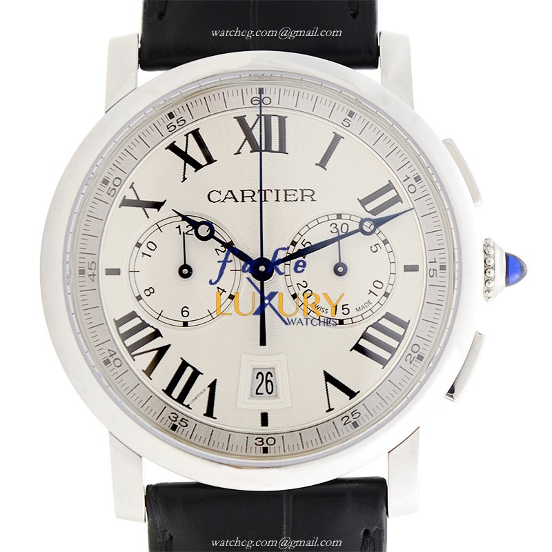 Cartier WSRO0002 ROTONDE DE CARTIER AUTO STEEL WHITE DIAL BLACK ALLIGATOR STRAP Replica Watch - Luxury Replica Watch