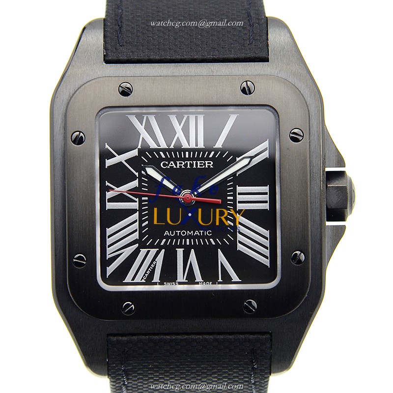 Cartier WSSA0006 Santos Replica Watch Black Dial Steel Case Automatic Cowhide Strap - Luxury Replica Watch