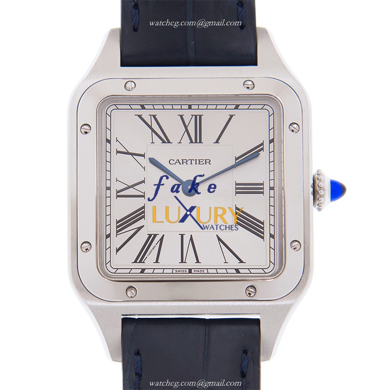 Cartier WSSA0022 Santos Replica Watch - Quartz - Stainless Steel - Blue Alligator Strap - Luxury Replica Watch