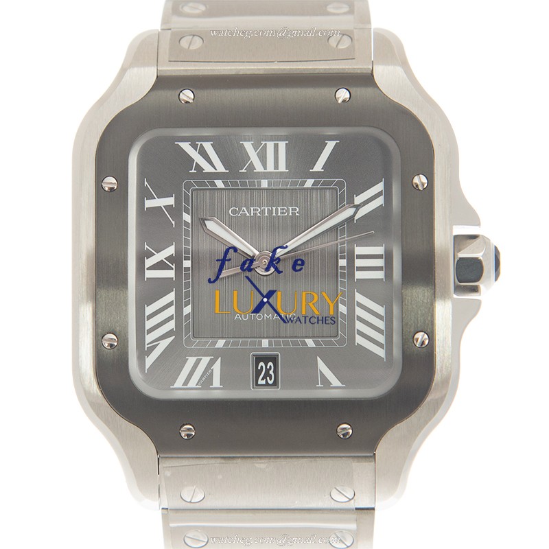 Cartier WSSA0037 Santos Automatic Stainless Steel Replica Watch - Gray Dial, Silver Strap - Luxury Replica Watch