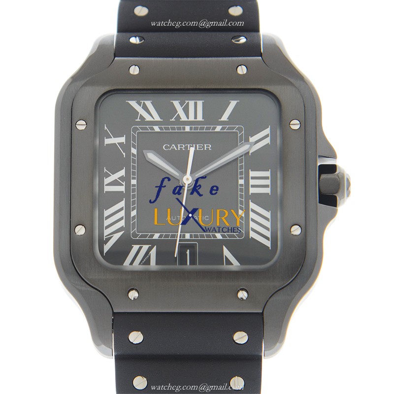 Cartier WSSA0039 SANTOS Automatic Stainless Steel Replica Watch, Swiss Movement, Black Dial, Rubber - Luxury Replica Watch