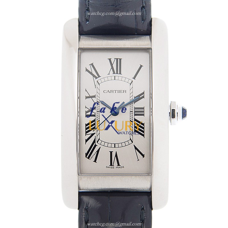 Cartier WSTA0017 TANK Automatic Replica Watch - 22.6mm Steel Case - Black Alligator Strap - Silver - Luxury Replica Watch