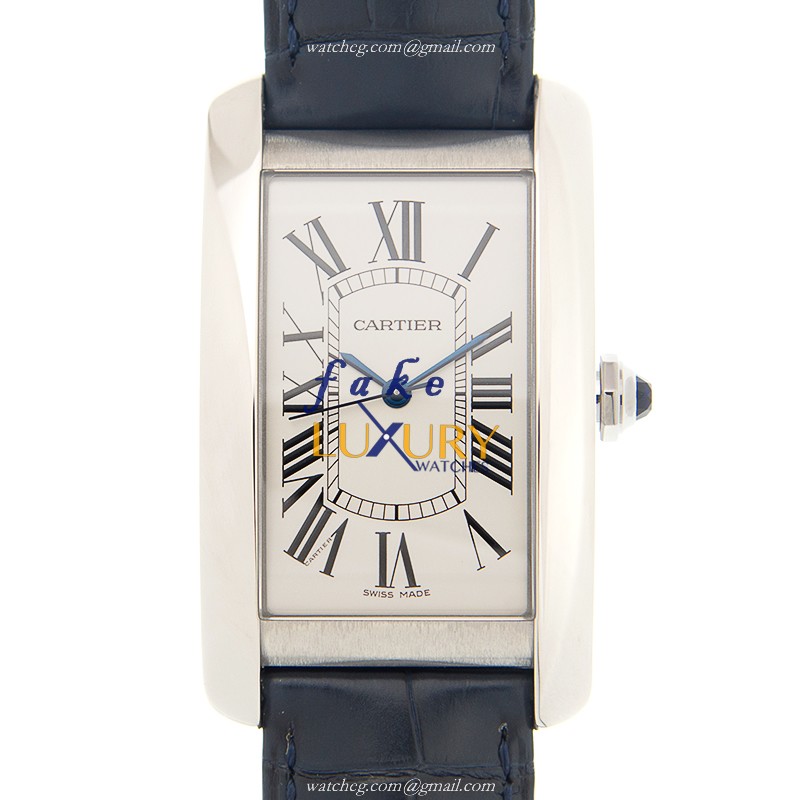 WSTA0018 - Cartier Tank Automatic Replica Watch Silver Dial Blue Alligator Strap - Luxury Replica Watch