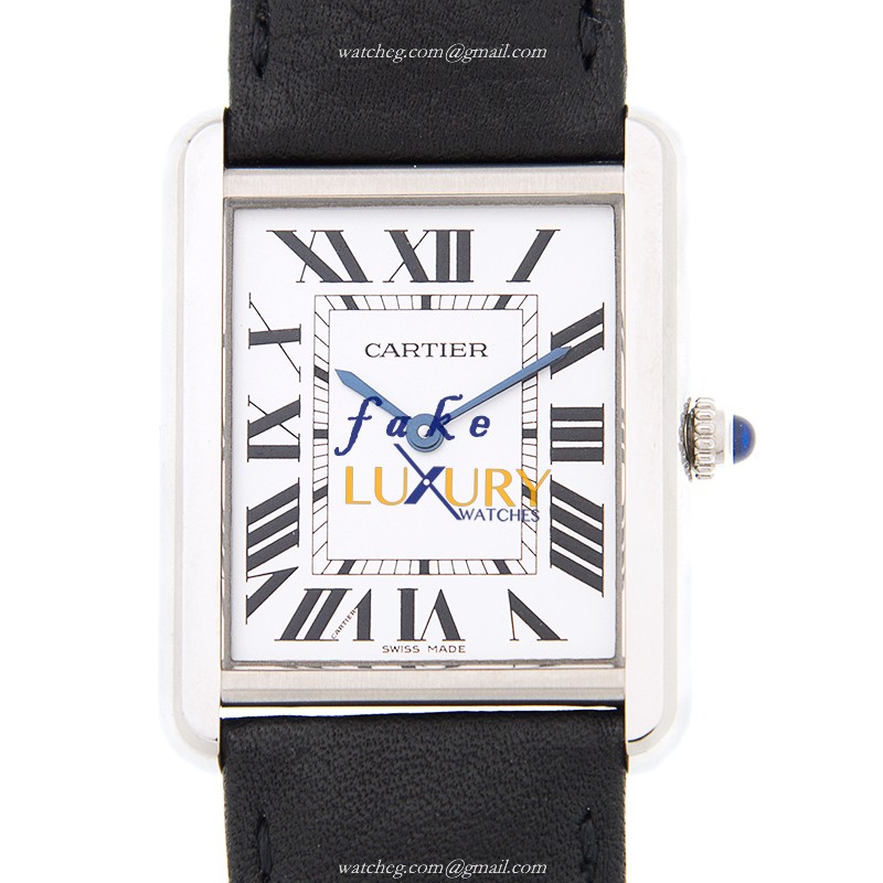 Cartier WSTA0028 TANK Quartz White Dial Black Leather Strap Stainless Steel Replica Watch - Luxury Replica Watch