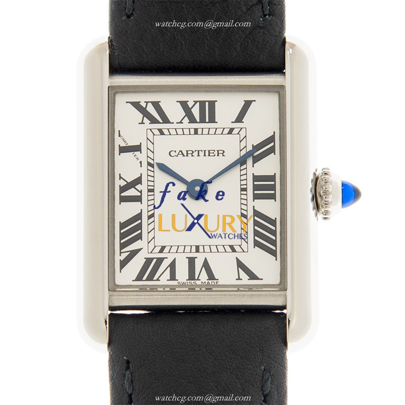 Cartier TANK WSTA0042 Quartz Stainless Steel White Dial Leather Strap Replica Watch - Luxury Replica Watch