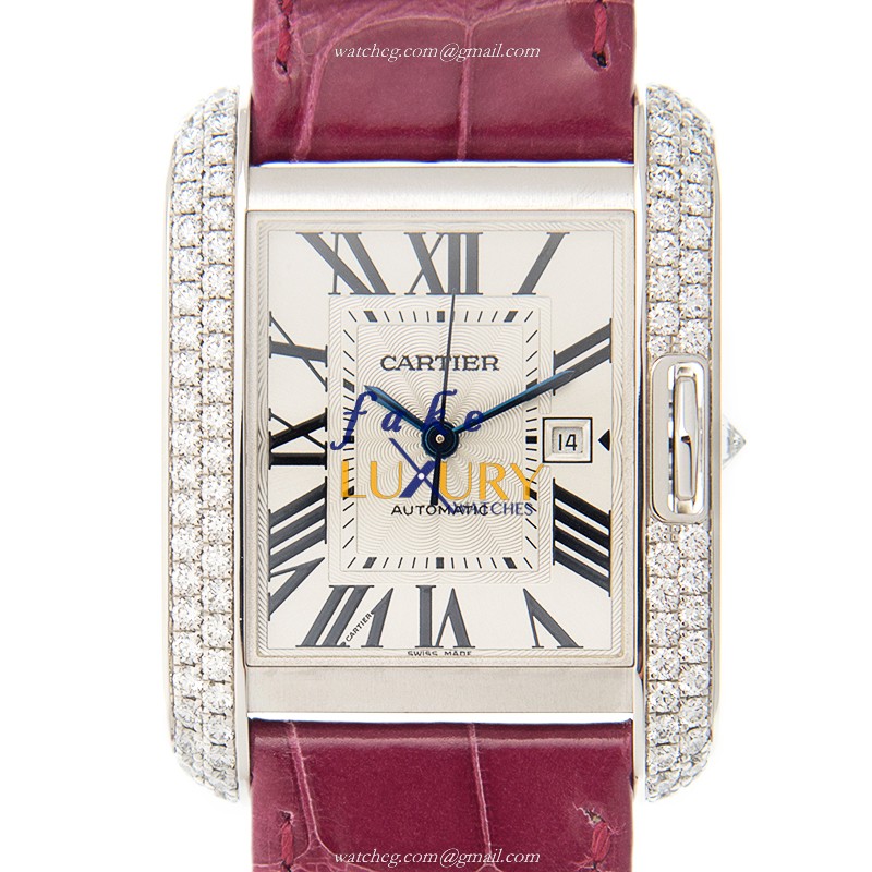 Cartier WT100018 TANK - Replica Watch - Automatic - Stainless Steel & Diamonds - Purple Alligator - Luxury Replica Watch