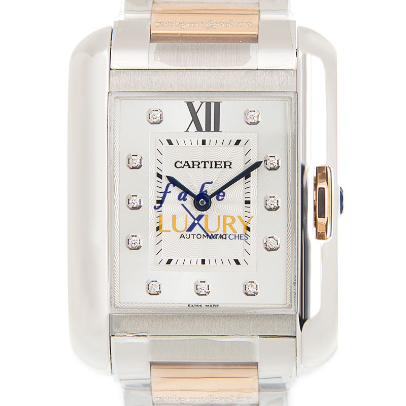 Cartier WT100034 TANK Automatic Stainless Steel - Silver Dial - 18kt Rose Gold & Steel Strap - Luxury Replica Watch