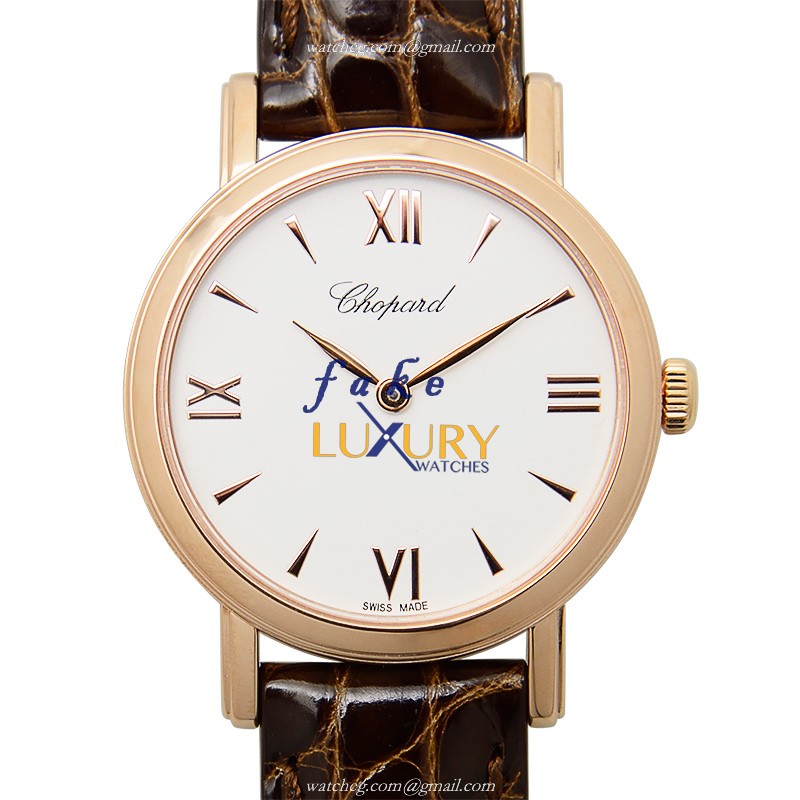 Chopard 127387-5201 CLASSIC Quartz 18kt Rose Gold Replica Watch - White Dial, Brown Alligator Strap - Luxury Replica Watch
