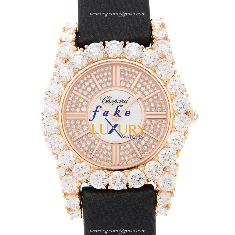 Chopard 139377-5101 Replica Watch, Automatic, 18kt Rose Gold & Diamonds, Silk Strap, Gold Dial - Luxury Replica Watch