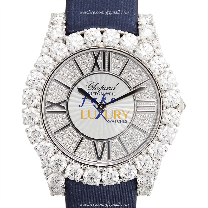 Chopard 139419-1001 WOMEN JEWELRY Automatic 18kt White Gold & Diamond - Silver Dial - Blue Satin - Luxury Replica Watch