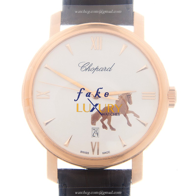 Chopard 161278-5015 CLASSIC AUTO | 18kt Rose Gold | White Dial | Brown Alligator Strap | Replica - Luxury Replica Watch
