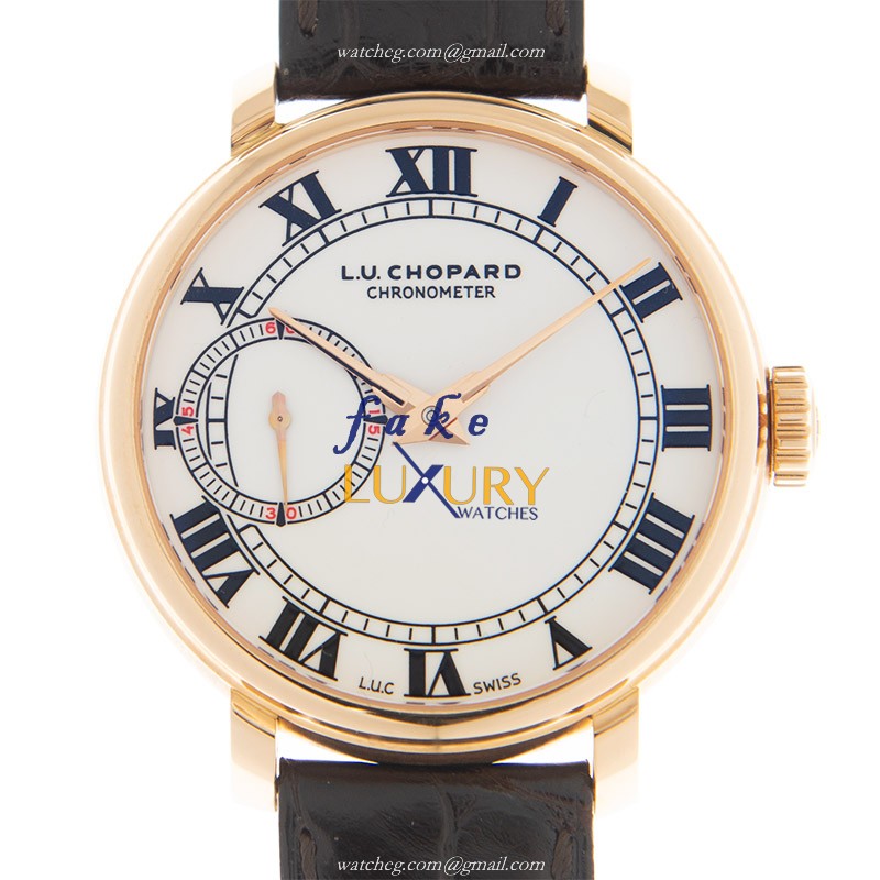 Chopard L.U.C 161963-5001 18kt Rose Gold Manual Wind Watch - Replica - White Dial - Brown Leather - Luxury Replica Watch