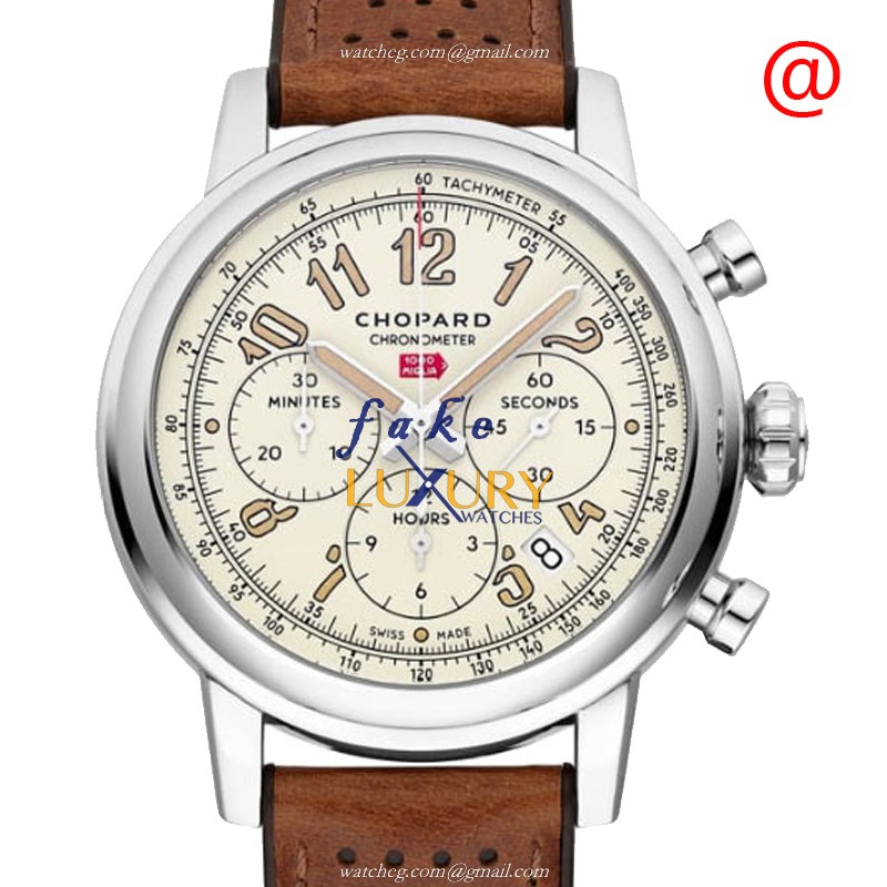 Chopard 168589-3033 MILLE MIGLIA GT XL Auto - Beige Dial - Brown Leather Strap - Stainless Steel - Luxury Replica Watch