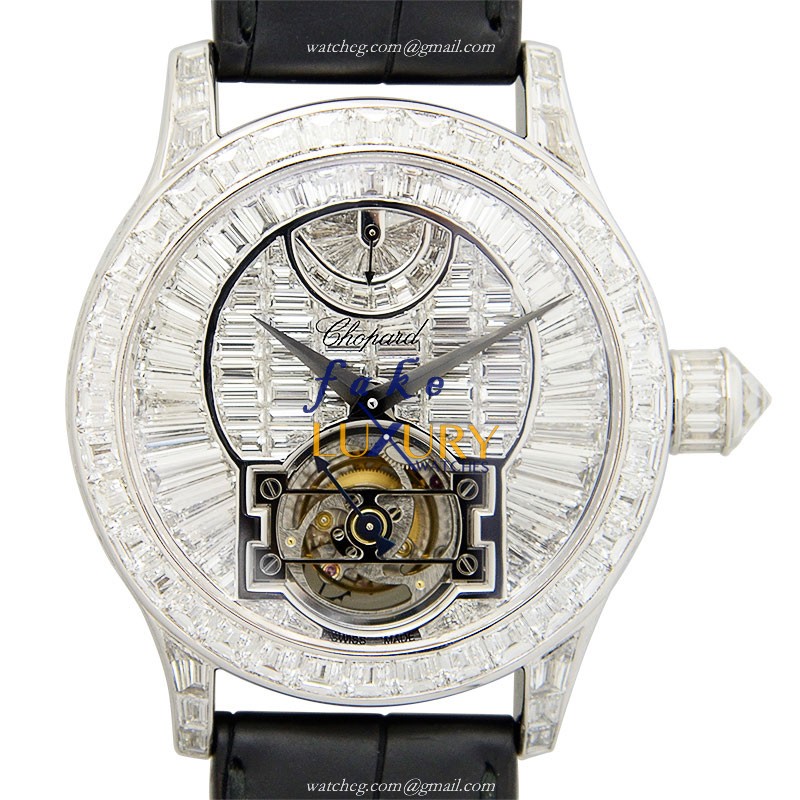 Chopard 171933-1001 L.U.C Manual Wind 18kt White Gold Diamond Replica Watch Silver Dial Black - Luxury Replica Watch