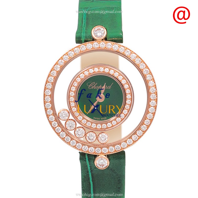-203957-5209 - Chopard Happy Diamond Quartz 18kt Rose Gold Replica Watch - Green Dial & - Luxury Replica Watch