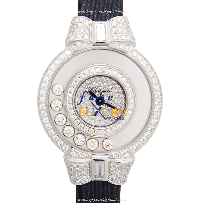 Chopard 205020-1203 HAPPY DIAMONDS Quartz 18kt White Gold & Diamond - Transparent Skull Dial - Dark - Luxury Replica Watch