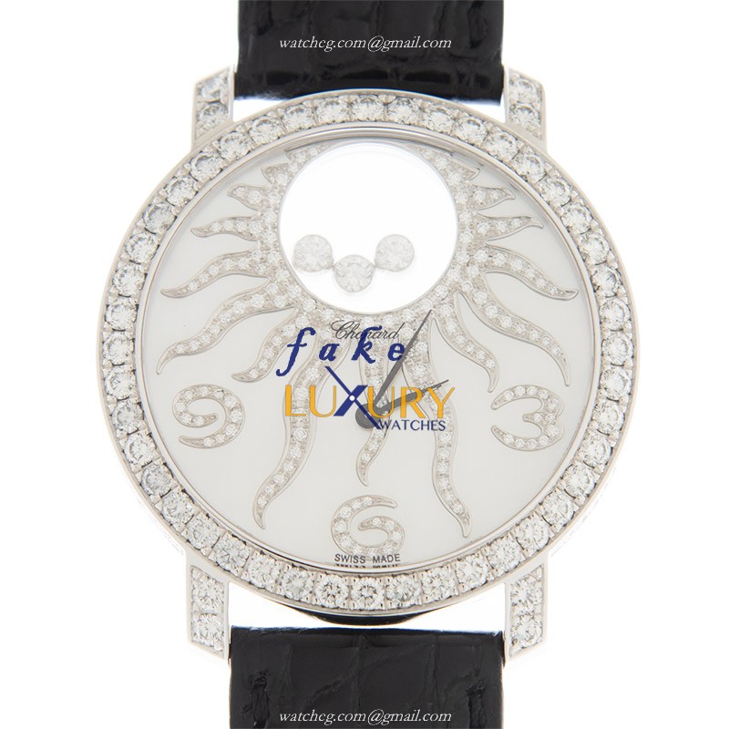 Chopard 207470-1001 Replica Watch - 18kt White Gold & Diamond, Quartz Movement, Happy Diamond - Luxury Replica Watch