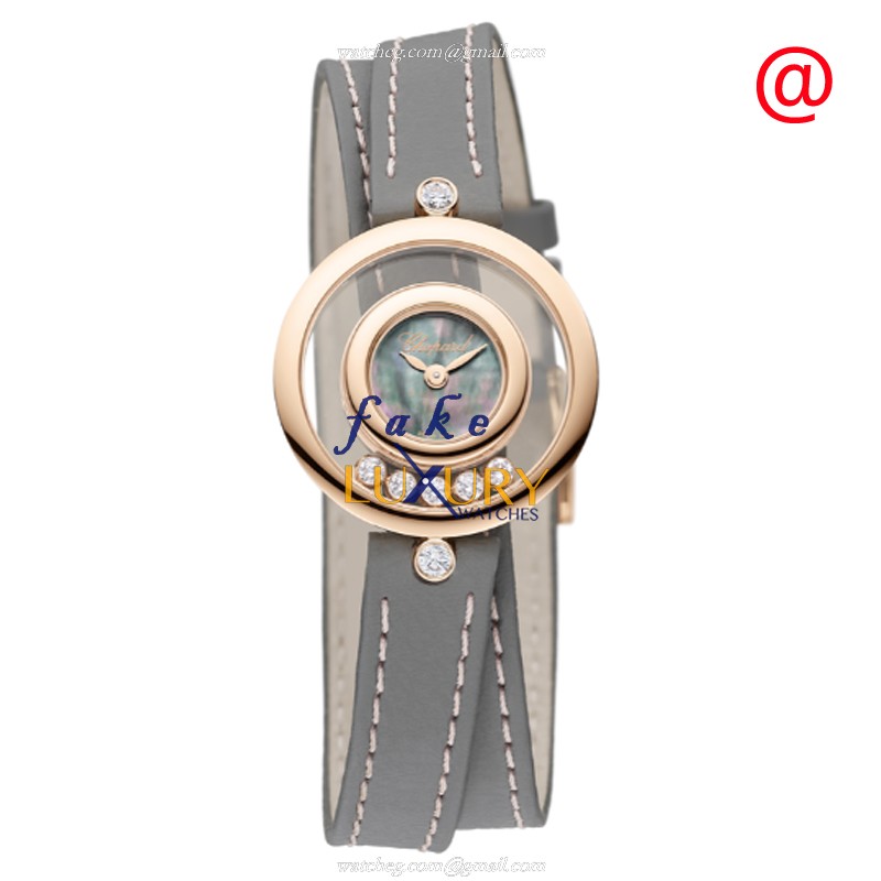 Chopard 209415-5003 Happy Diamonds Quartz 18kt Rose Gold Replica Watch, Ladies, 26mm, Gray Dial - Luxury Replica Watch