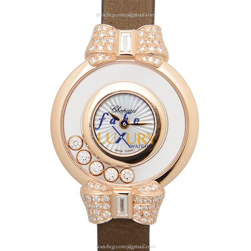 Chopard 209425-5001 Happy Diamonds Quartz 18kt Rose Gold & Diamonds Replica Watch - 25.8mm - Brown - Luxury Replica Watch