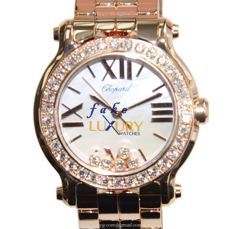 Chopard 274189-5007 Happy Sport Replica Watch, Quartz Movement, White Mother of Pearl Dial, 18kt - Luxury Replica Watch
