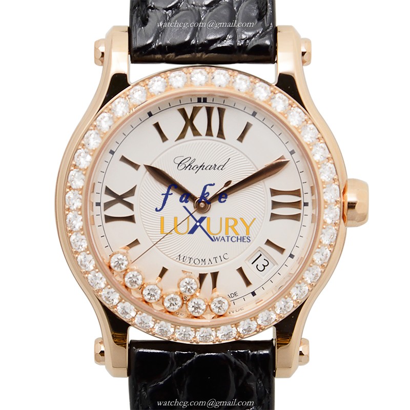 Chopard 274808-5003 Happy Sport Automatic 18kt Rose Gold & Diamonds - Replica Watch - 36mm Silver - Luxury Replica Watch
