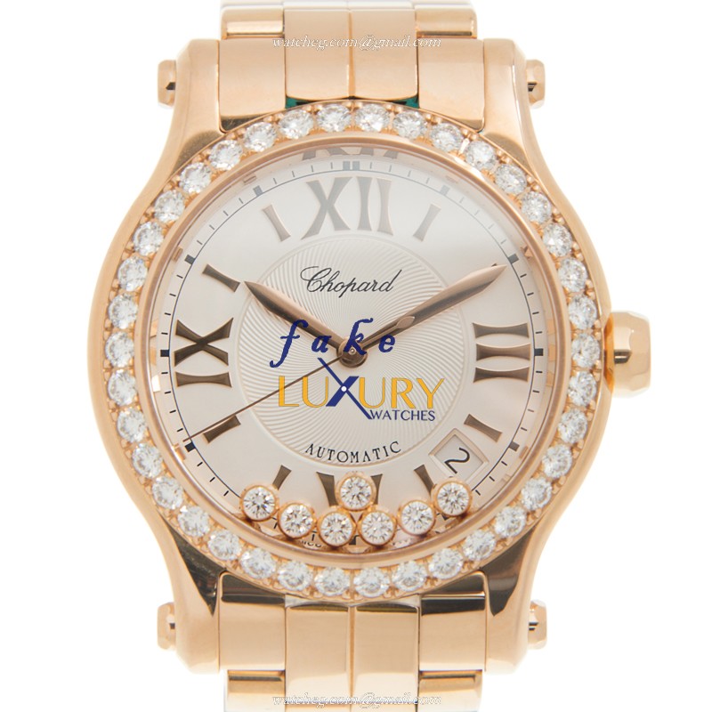 Chopard 274808-5004 Replica Happy Sport Watch - Auto 18kt Rose Gold & Diamond Case - Luxury Replica Watch