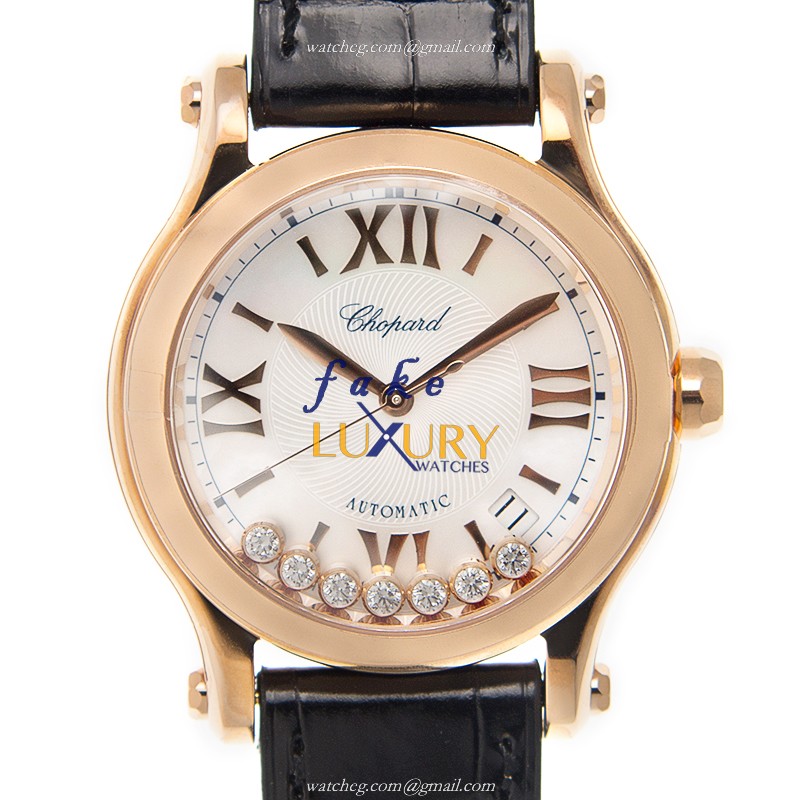 Chopard 274808 5008 Happy Sport Replica Watch, Automatic Movement, 18kt Rose Gold Case, White - Luxury Replica Watch