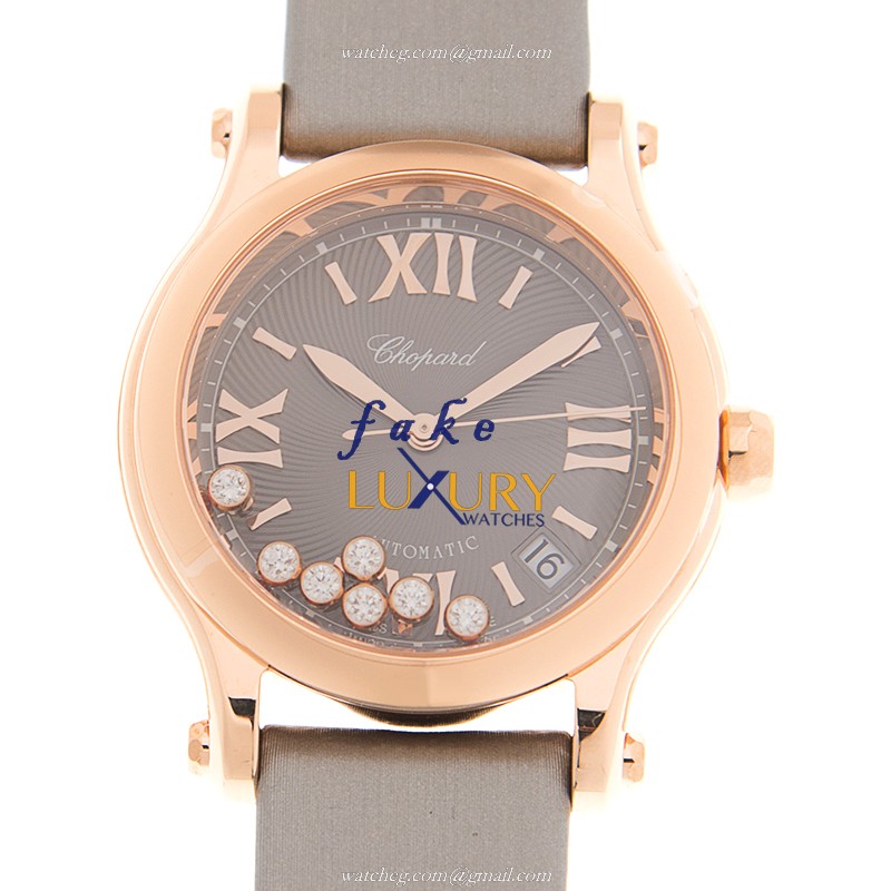 Chopard 274808-5012 Happy Sport Automatic 18kt Rose Gold Replica Watch - Swiss Movement, Gray Dial - Luxury Replica Watch