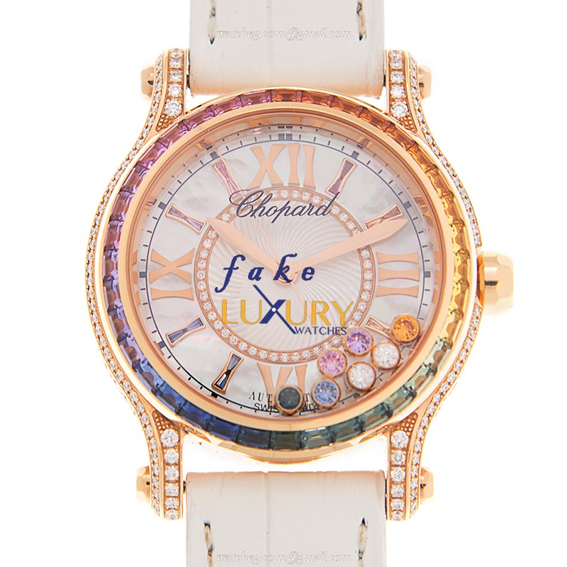 Chopard 274891-5007 HAPPY SPORT Auto 18kt Rose Gold Sapphire Replica Watch - Luxury Replica Watch