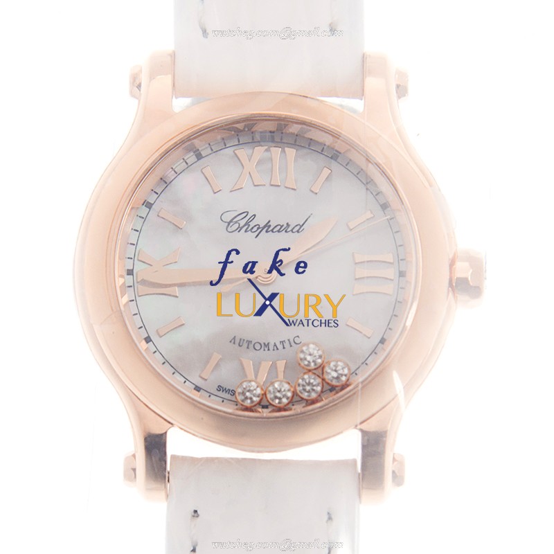 Chopard 274893-5009 Happy Sport Automatic 18kt Rose Gold Replica Watch - Swiss Movement, White - Luxury Replica Watch