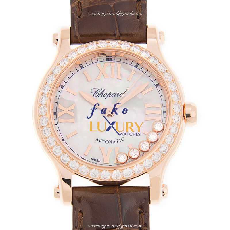 Chopard 274893-5010 Replica Watch, Automatic, 18kt Rose Gold Case, White Dial, Brown Alligator Strap - Luxury Replica Watch