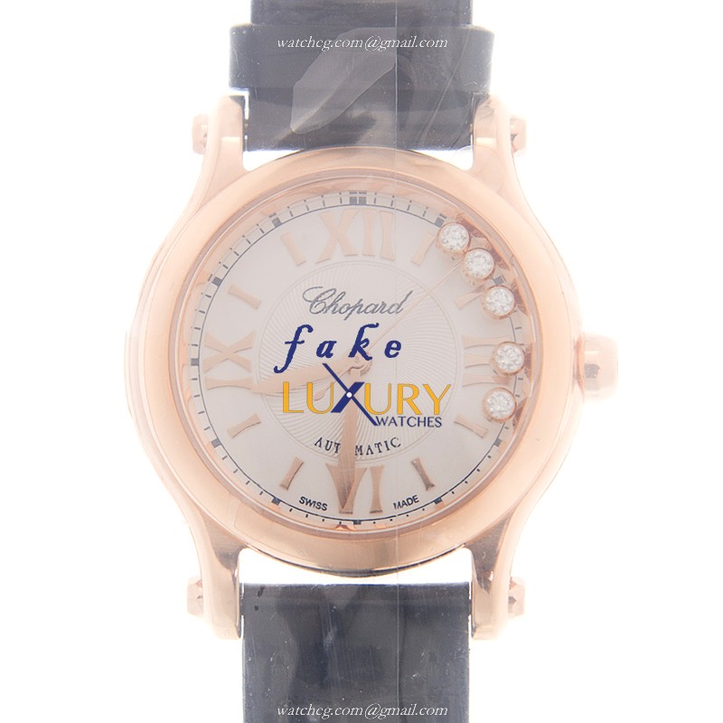 Chopard 274893-5011 Happy Sport Automatic 18kt Rose Gold Replica Watch - Swiss Movement, White - Luxury Replica Watch