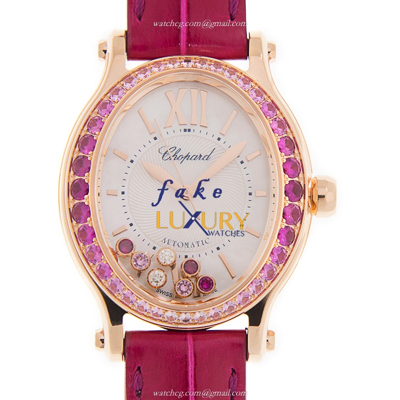 Chopard 275362 5003 Happy Diamonds Auto 18kt Rose Gold Sapphire Replica Watch - Luxury Replica Watch