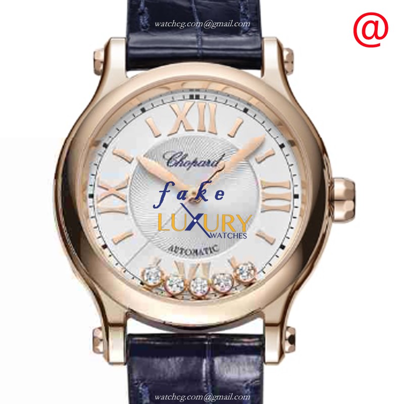 Chopard 275378-5001 Happy Sport Auto 18kt Rose Gold Case Silver Dial Replica Watch - Luxury Replica Watch