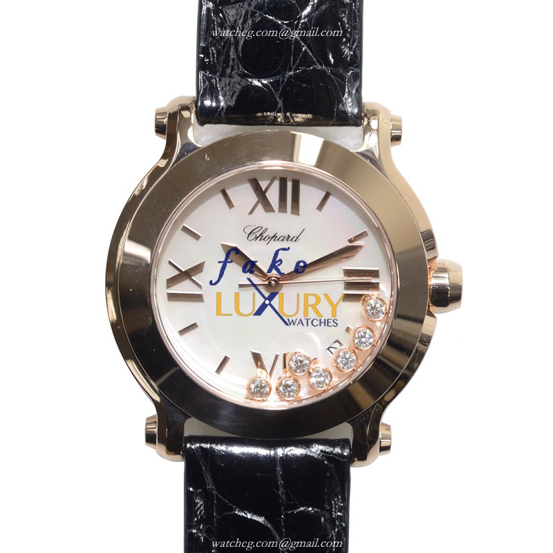 Chopard 277471-5002 Happy Sport Quartz 18kt Rose Gold Replica Watch - Swiss Movement, White Mother - Luxury Replica Watch