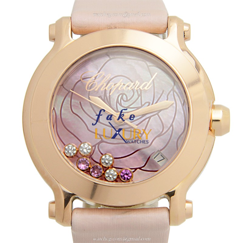 -277471-5015 - Chopard Happy Sport Quartz 18kt Rose Gold Replica Watch - Pink Dial - Luxury Replica Watch