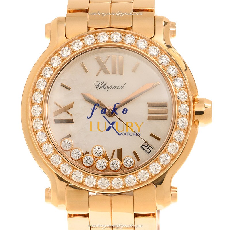 Chopard 277481-5002 Happy Sport Replica Watch, Quartz Movement, 18kt Rose Gold Case, White Mother - Luxury Replica Watch
