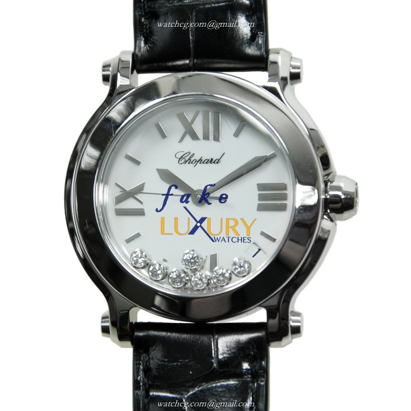 Chopard 278475-3001 Happy Sport Quartz Replica Watch - White Dial, Black Alligator, Stainless Steel - Luxury Replica Watch