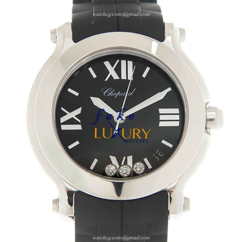 Chopard 278475-3014 Happy Sport Quartz Steel Case Black Dial Rubber Strap Replica Watch - Luxury Replica Watch